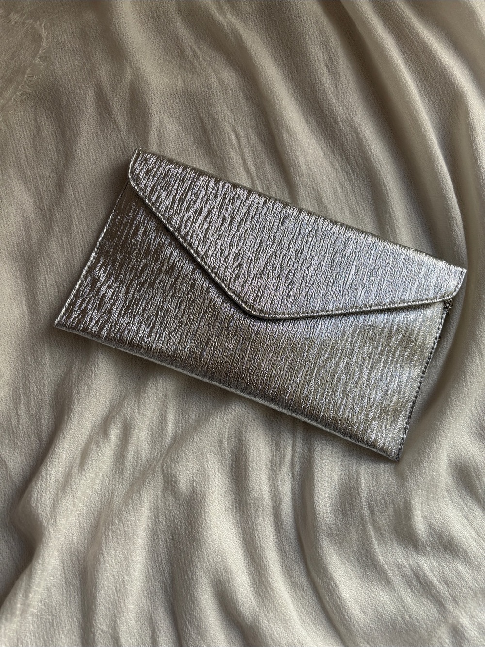 Metallic Silver Envelope Clutch Bag